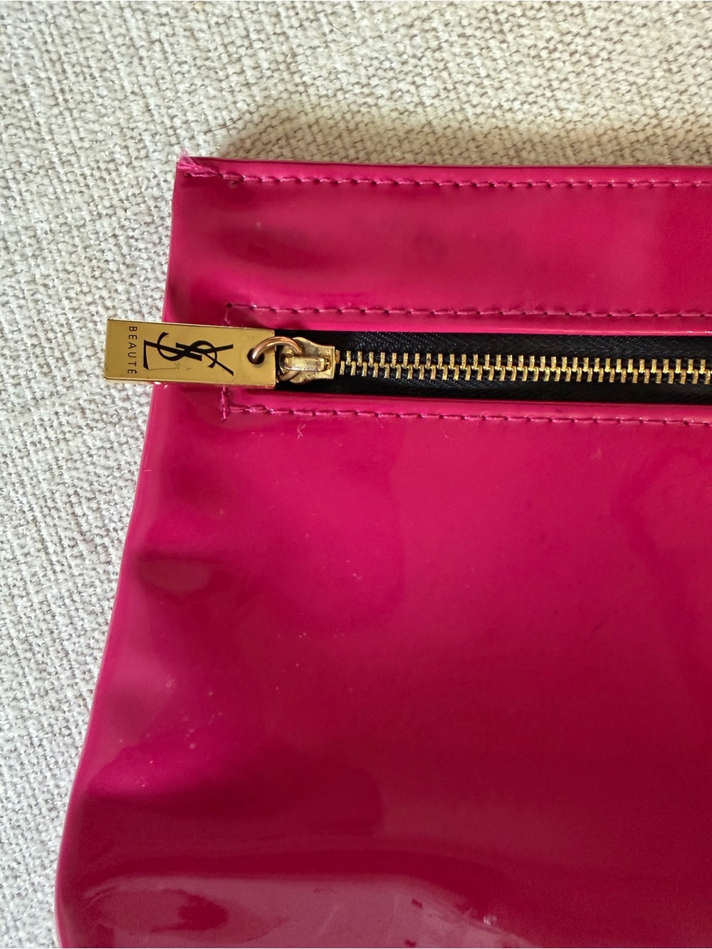 Saint Laurent Glossy Fuchsia Patent Zip Pouch with Gold Hardware